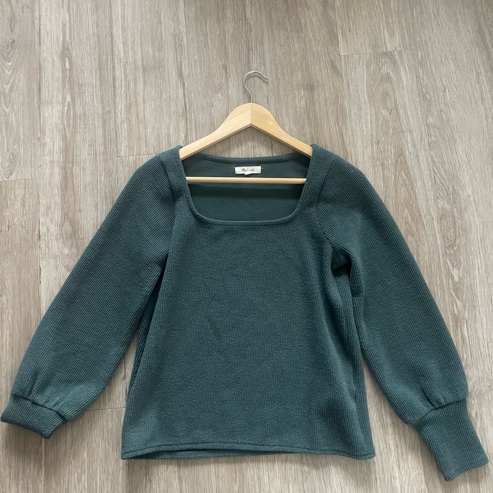 Madewell Melwood Dark Green Square-Neck Pullover Top | Size Small